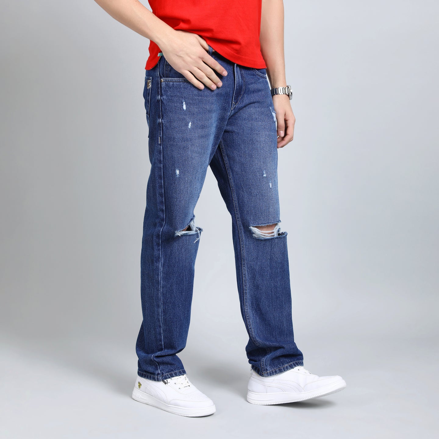 BLUE BAGGY FIT JEAN TEDDY 4719-1